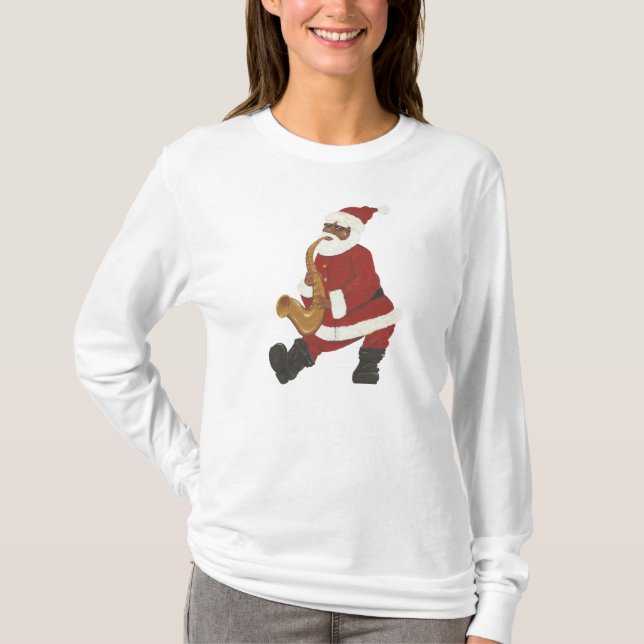Camisa do Natal do papai noel do afro-americano (Frente)