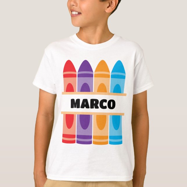 Camisa do Nome com Lápis de Cor, Escola Infantil,  (Frente)
