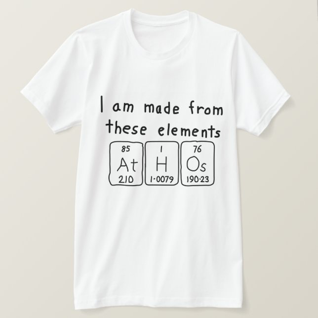 Camisa do nome da mesa periódica Athos (Frente do Design)