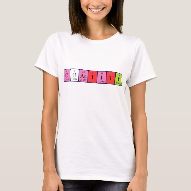 Camisa do nome da mesa periódica da castidade (Frente)