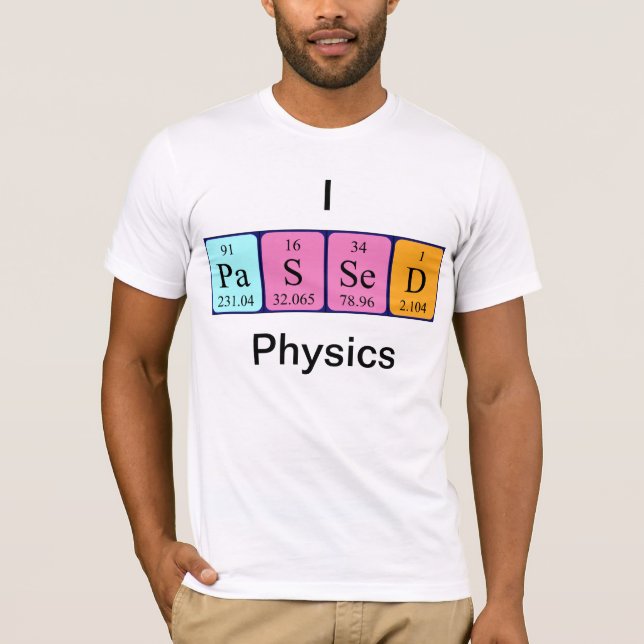 Camisa do nome da mesa periódica da física aprovad (Frente)