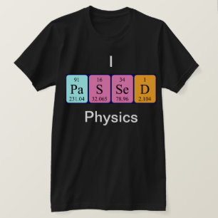 Camisa do nome da mesa periódica da física aprovad
