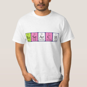 Camisa do nome da mesa periódica da pesquisa