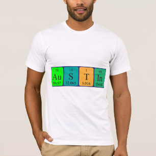 Camisa do nome da mesa periódica de Austin
