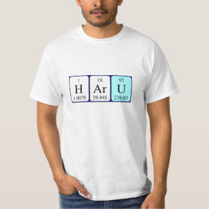 Camisa do nome da mesa periódica de Haru