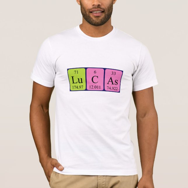 Camisa do nome da mesa periódica de Lucas (Frente)