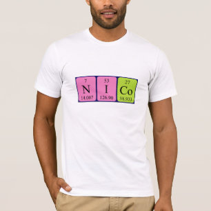 Camisa do nome da mesa periódica de Nico