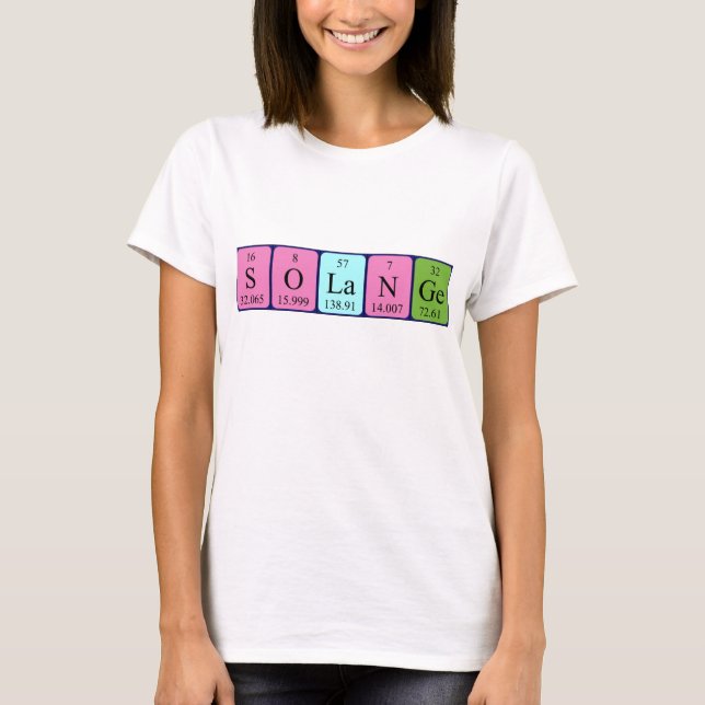 Camisa do nome da mesa periódica de Solange (Frente)