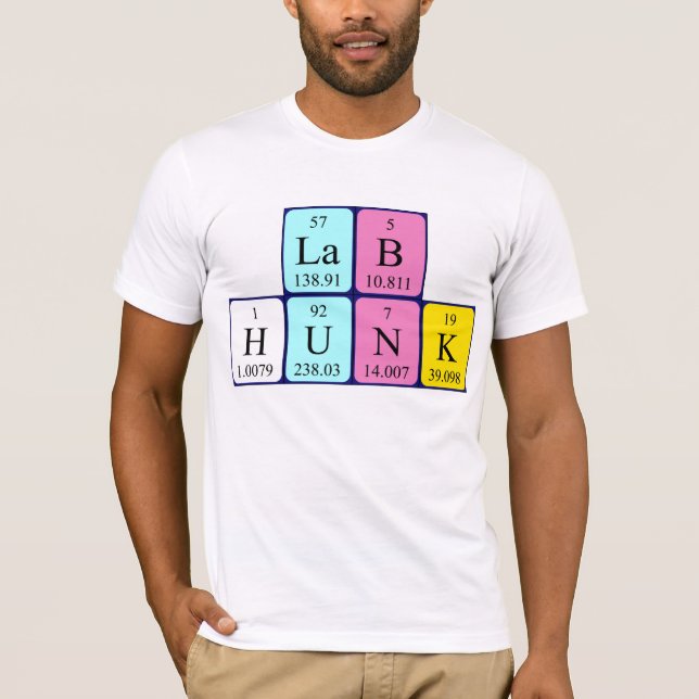 Camisa do nome da mesa periódica do Lab Hunk (Frente)