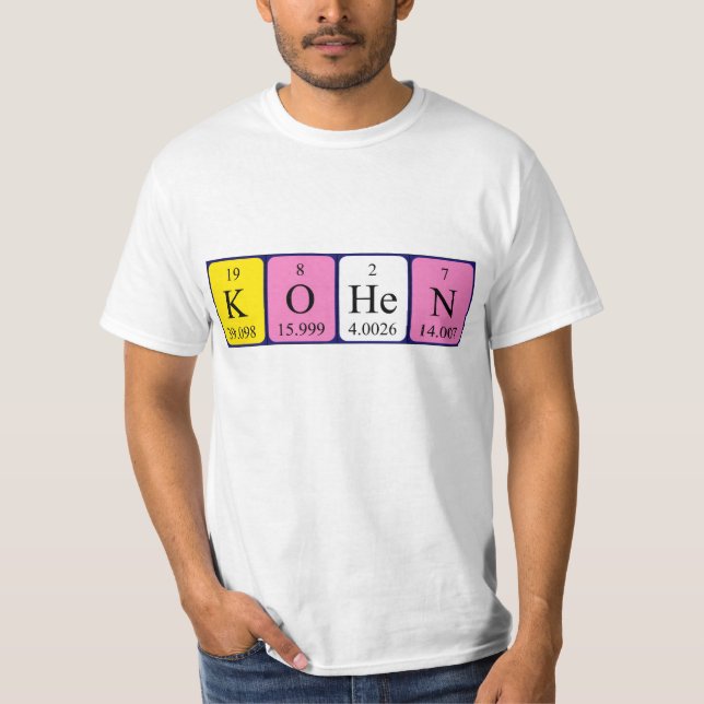 Camisa do nome da mesa periódica Kohen (Frente)
