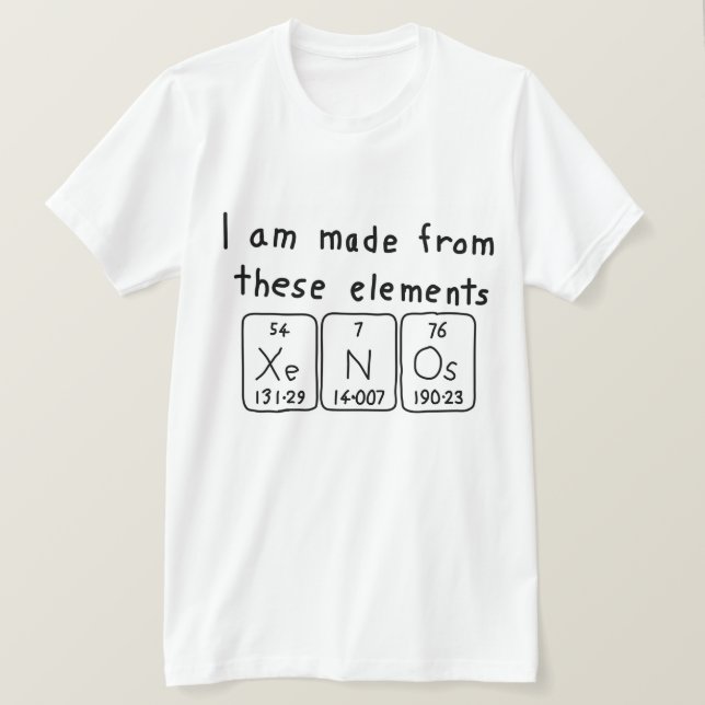 Camisa do nome da mesa periódica Xenos (Frente do Design)