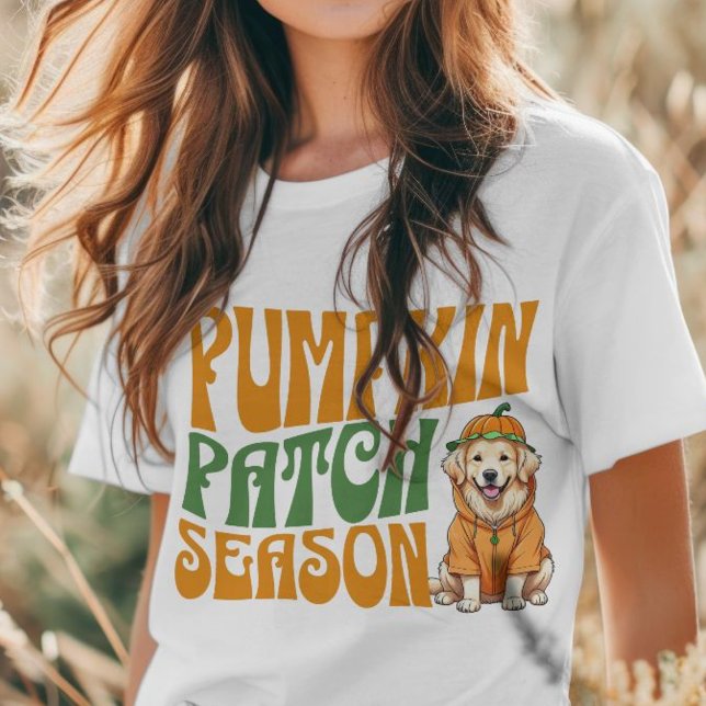 Camisa do Ouro de Colchete de Abóbora do Abaixamen (Pumpkin Patch Season Golden Retriever Fall Shirt)