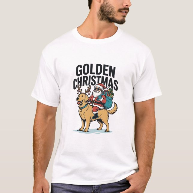 Camisa do Papai Noel de Natal Dourado Cavalgando R (Frente)