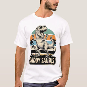 Camisa do pôr do sol do dinossauro retrô do papai