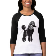 Camisa do Raglan das mulheres pretas da caniche