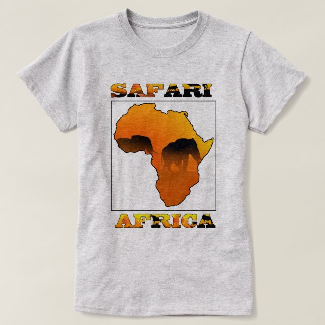 Camisa do safari T do mapa de África com elefantes (Frente do Design)