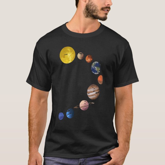 Camisa do Sistema Solar T - Planetas Espaciais Rea (Frente)