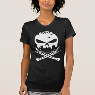 Camisa do T da mulher escura de Roger de choque