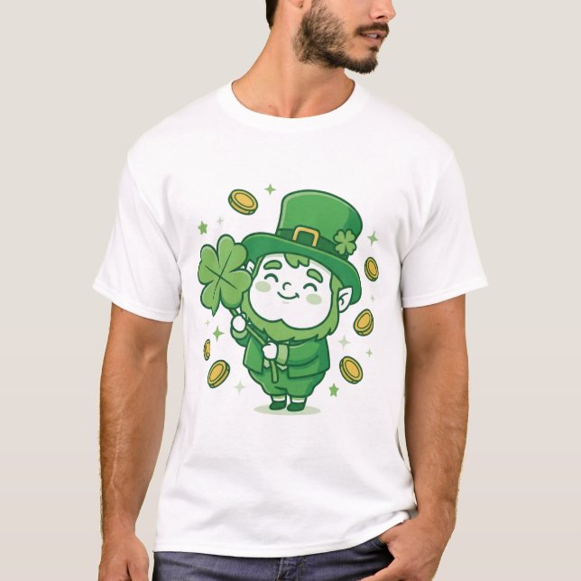 Camisa do Trevo da Sorte do Leprechaun Fofo (Frente)