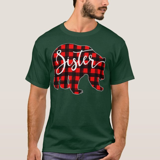 Camisa Do Urso Irmã Da Xadrez Vermelha Corresponde (Frente)
