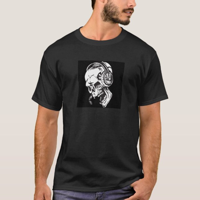 Camisa dos homens T, design preto do crânio (Frente)