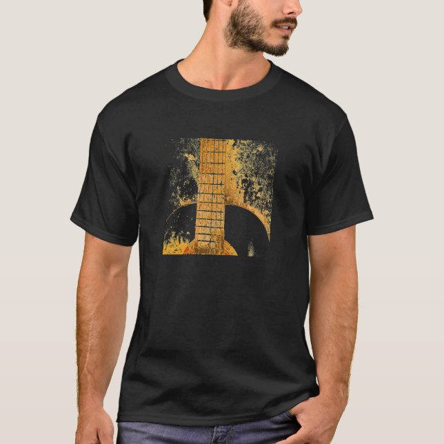 Camisa Dourado do T dos homens da guitarra (Frente)