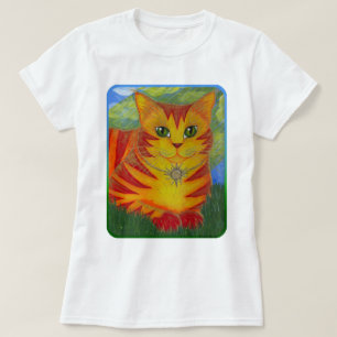 Camisa Dourado dourada da arte da fantasia do gato