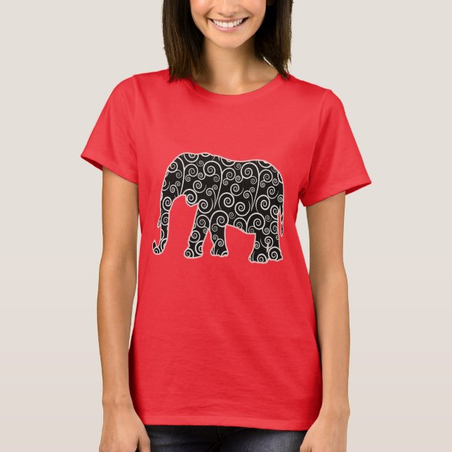 Camisa elefante de padrão espiral preto e branco (Frente)