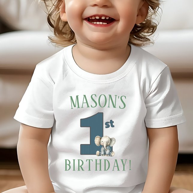 Camisa Elefante de Primeiro Aniversário (Boy's Elephant First Birthday Shirt)