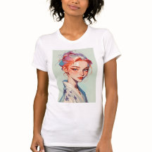 Camisa Elegante de Anime com Retrato de Garota de