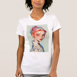 Camisa Elegante de Anime com Retrato de Garota de