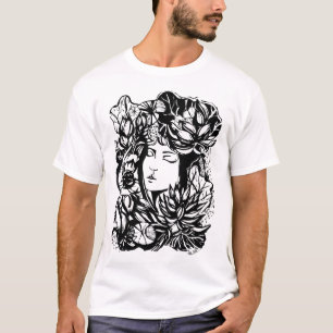 Camisa Elegante de Arte de Linha Floral Feminina M