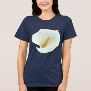 Camisa Elegante de Lírio-Calla Branco sobre Azul-M