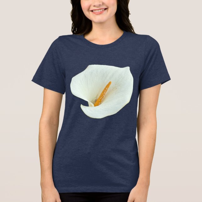 Camisa Elegante de Lírio-Calla Branco sobre Azul-M (Frente)
