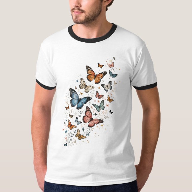 Camisa Enfeitiçante com Borboletas Espalhadas (Frente)