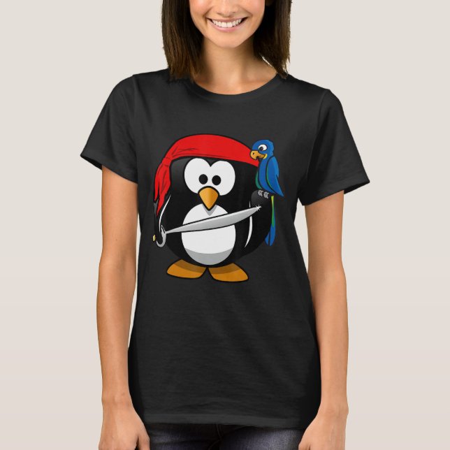 Camisa Engraçada com Carto Pinguim Pinguim Pirata (Frente)