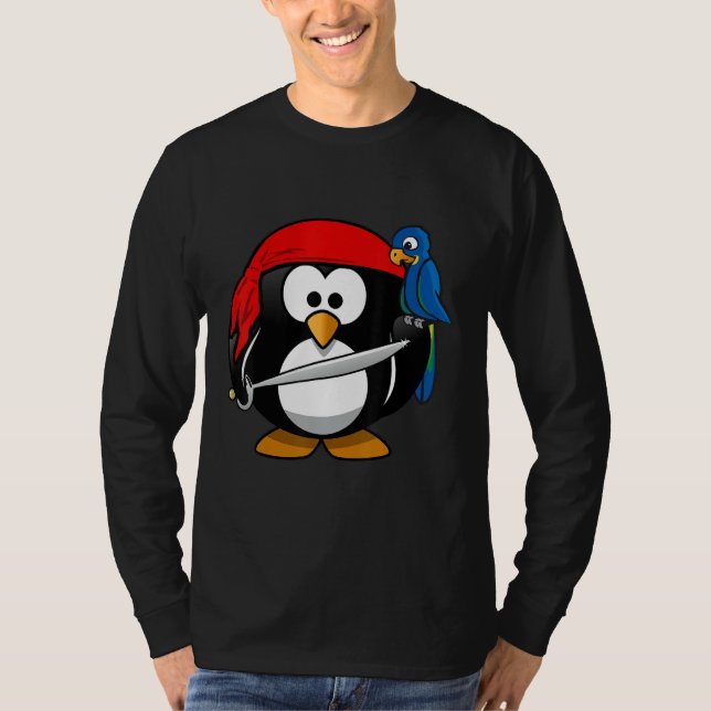 Camisa Engraçada com Carto Pinguim Pinguim Pirata (Frente)