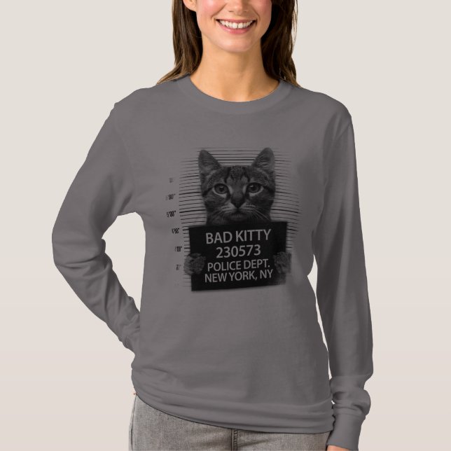 Camisa engraçada com foto de polícia prendendo gat (Frente)