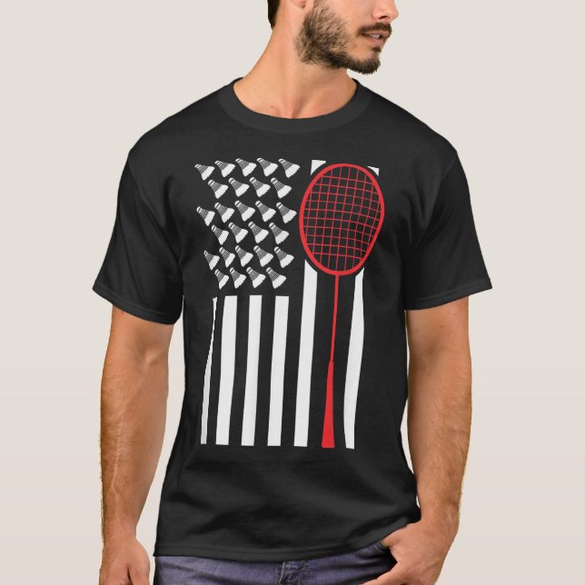 Camisa engraçada de badminton com bandeira america (Frente)