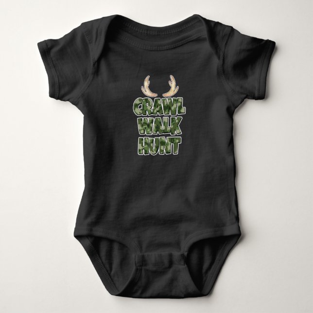 Camisa engraçada de bebê Walk Hunt com galhadas (Frente)