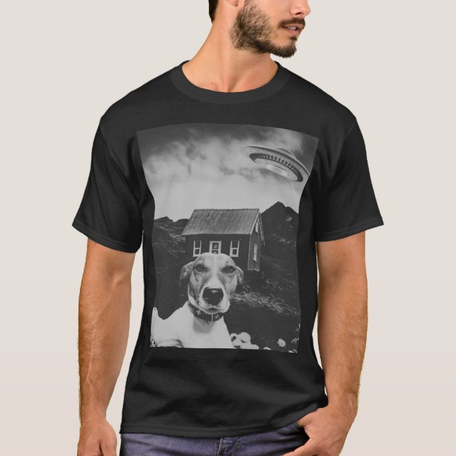 Camisa engraçada de cachorro com selfie de OVNI Al (Frente)