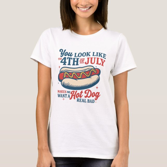 Camisa engraçada de cachorro-quente do 4 de julho  (Frente)