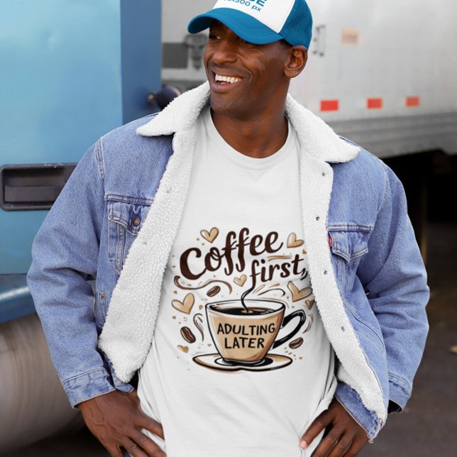 Camisa Engraçada De Café - Primeira Cota De Café (Criador carregado)