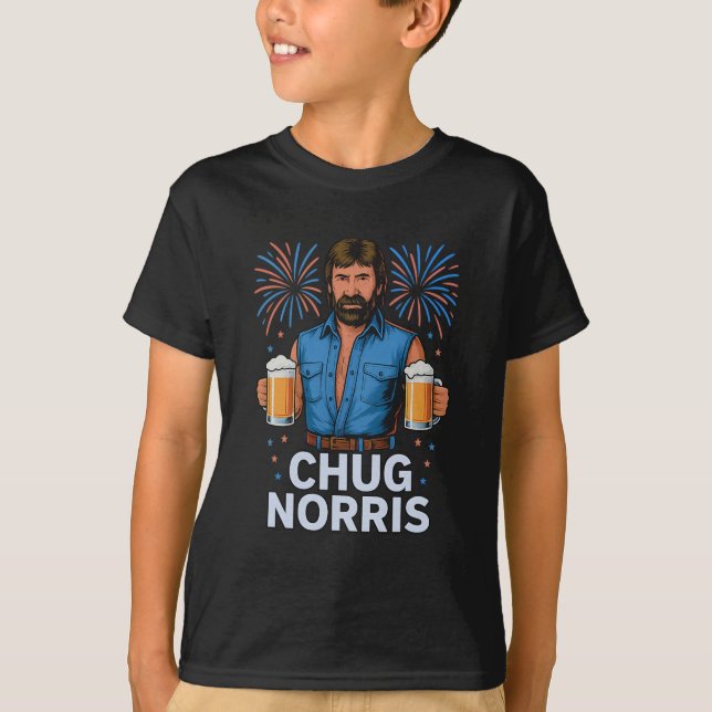Camisa engraçada de cerveja Chug Norris EUA 4 de j (Frente)