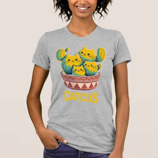 Camisa engraçada de gato Cactus Catcus Feminina Ci (Frente)