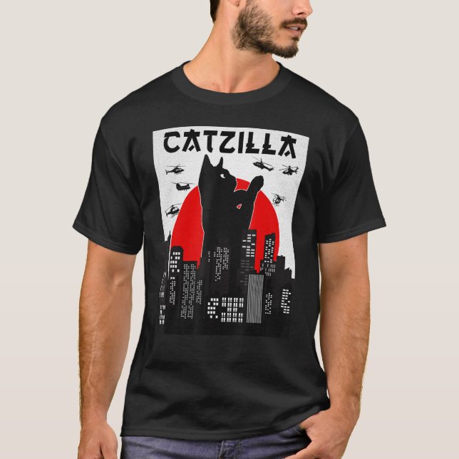 Camisa Engraçada De Gato De Catzilla, Camiseta Eng (Frente)
