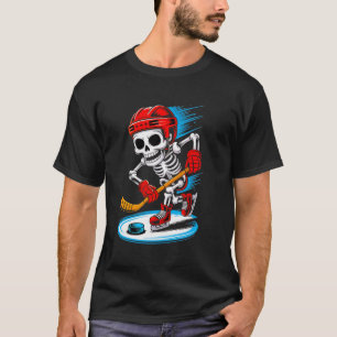 Camisa engraçada de hóquei de esqueleto de Hallowe