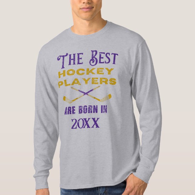 Camisa engraçada de hóquei no gelo com ano de nasc (Frente)