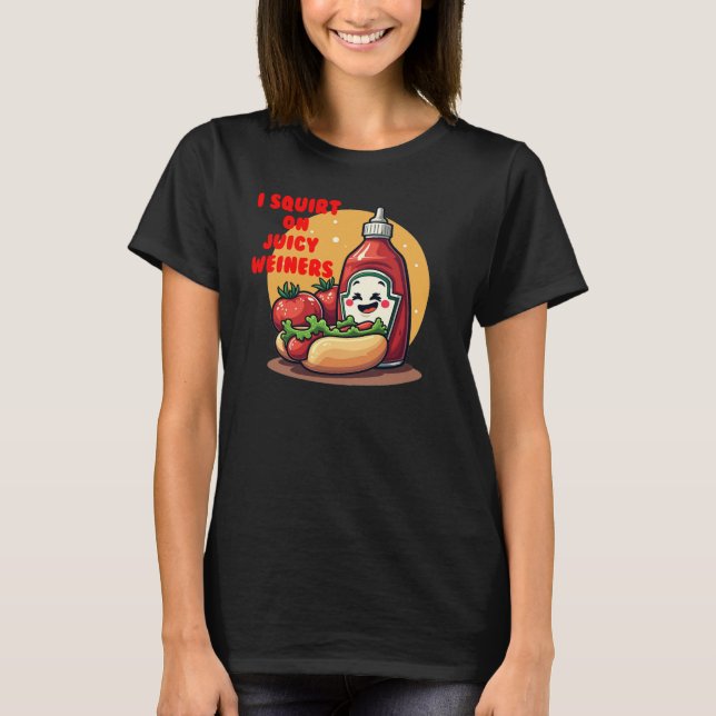 Camisa Engraçada de Ketchup de Cachorro Quente - E (Frente)