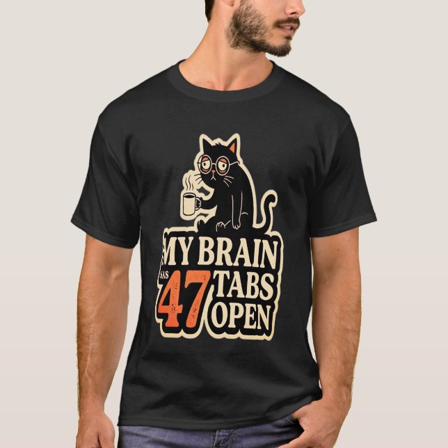Camisa engraçada de meme de gato que pensa demais (Frente)